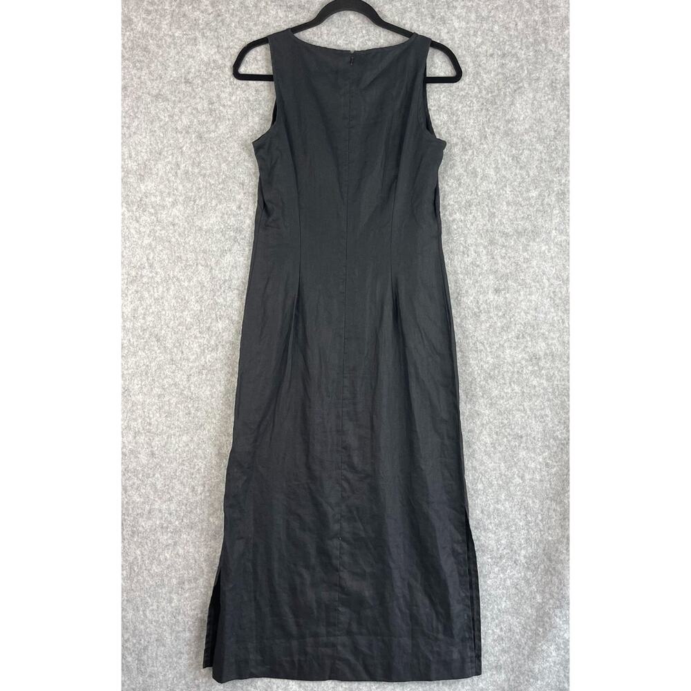 Vintage Ann Taylor Linen Dress Womens 10P Black Sleeveless Slits Minimal Modest - Picture 9 of 12